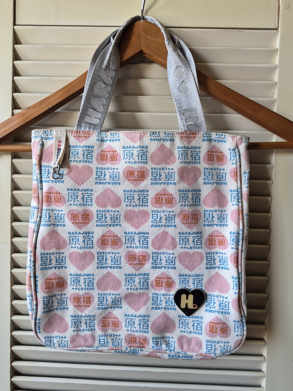 Vintage Y2K Harajuku Lovers Gwen Stefani Pink Heart Blue Canvas Tote Bag Purse